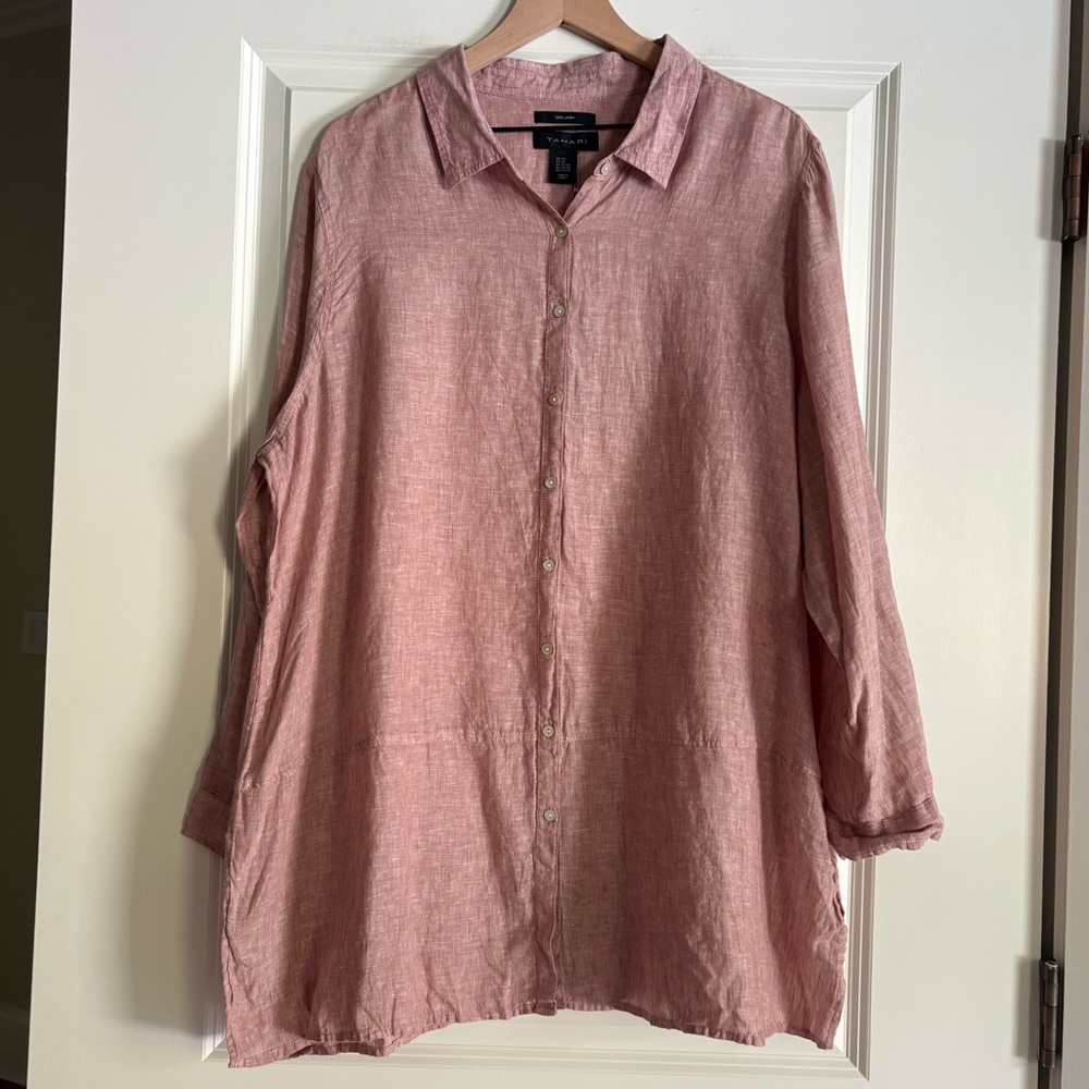 NWT Tahari 100% Linen Long Line Women’s Top